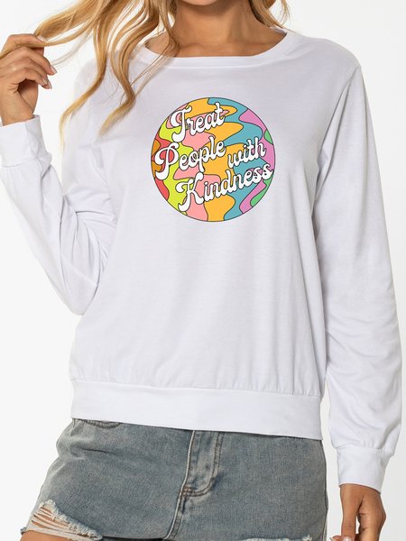 

Unocis Treat People With Kindness Round Neck Print Sweatshirts, White, Sweatshirts