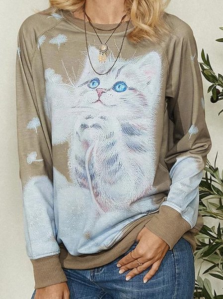 

Animal Printed Raglan Sleeve Casual Crew Neck Sweatshirts, Khaki, Sweatshirts & Hoodies