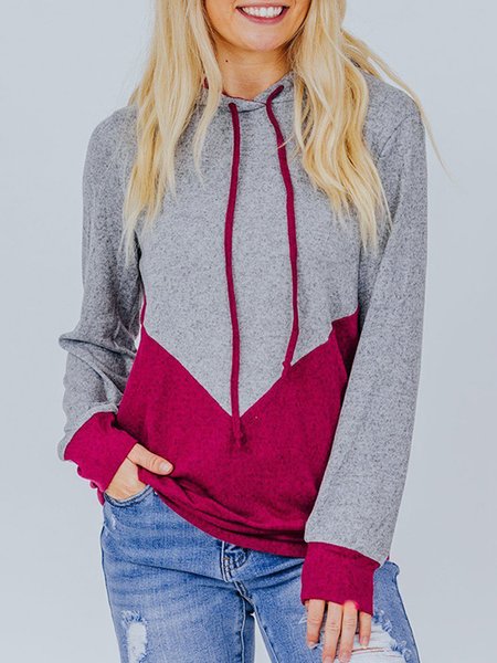 

Casual Plain Hooded Sweatshirt, Deep pink, Hoodies & Sweatshirts