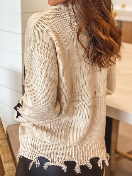 

Frayed Pastoral Off Shoulder Sweater, Apricot, Sweaters & Cardigans