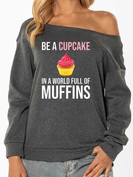 

Unocis Cupcake Print Crew Neck Casual Sweatshirt., Gray, Sweatshirts