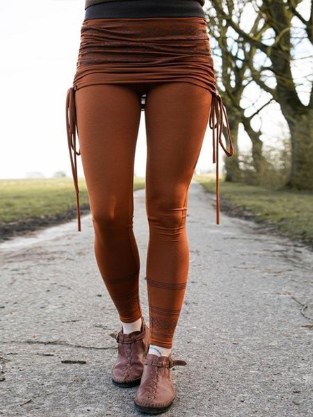 

Casual Plus Size Printed Pants, Brown, Leggings