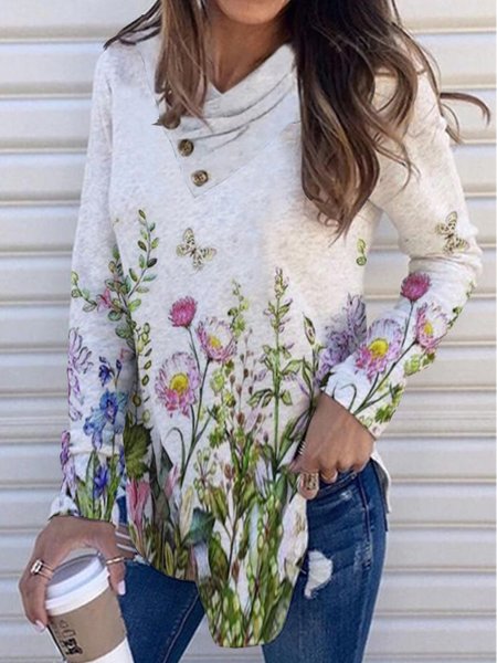 Cotton Blends Floral White Shirts & Tops, T-Shirts