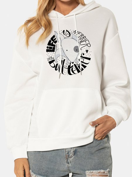 

Unocis Fun Dog And Letter Hooded Long Sleeves Sweatshirt, White, Hoodies