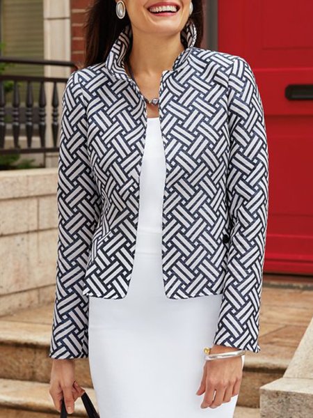 

Elegant Stand Collar Printed Jacket Outerwear, As picture, Blazers