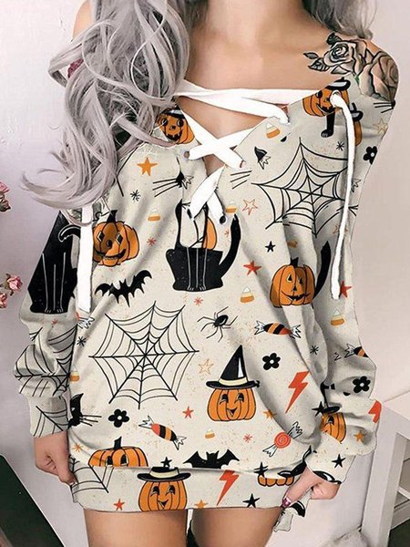 

Loosen Casual Dresses, White, Mini Dresses