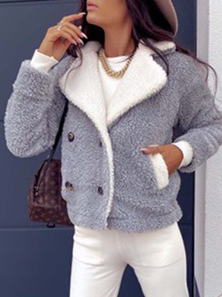 

Plain Work Long sleeve Lapel Jacket, Gray, Coats