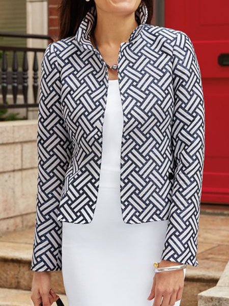 

Elegant Turtleneck Long Sleeve Blazer, Blue, Outerwear