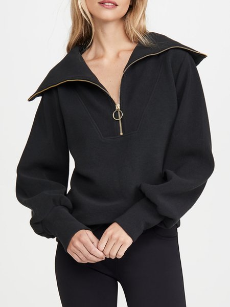 

Long Sleeve Casual Plain Loosen Top, Black, Tops