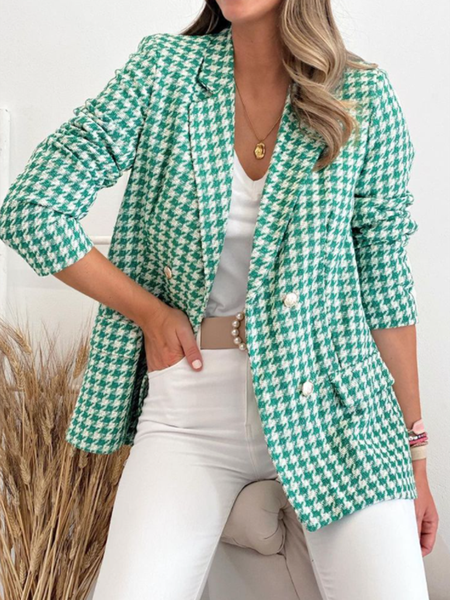 

Houndstooth Elegant Work Long sleeve Outerwear, Green, Blazers