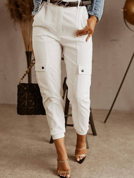 

Sexy Solid Pocket Pants, White, Pants