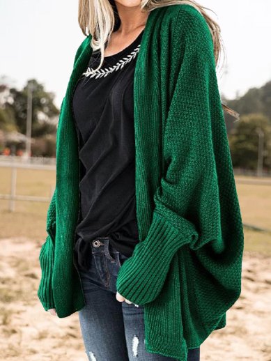 

Batwing Vintage Long Sleeve Oversize Outerwear, Green, Cardigans