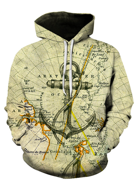 

Nautical Chart Print Men's Hooded Sweatshirt, As picture, Hoodies&Sweatshirts
