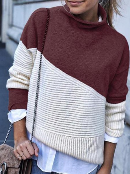 

Casual Vintage Simple Shirt Sleeve Sweater, Wine red, Pullovers