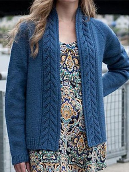 

Vintage twist round neck long sleeve wool jacket cardigan, Blue, Cardigans