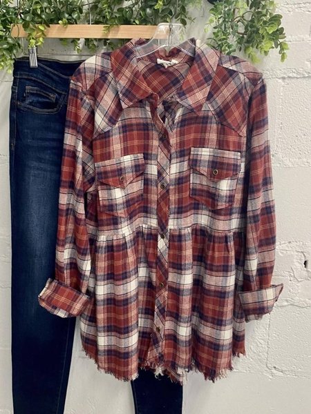 

Casual Pockets Long Sleeve Tops, Red, Blouses & Shirts