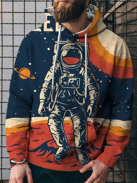 

Casual personality astronaut print hooded long-sleeved sweatshirt, As picture, Hoodies&Sweatshirts