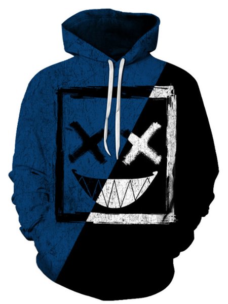 

Smiley Face Contrast Color Men's Hooded Sweater, Blue, Hoodies&Sweatshirts