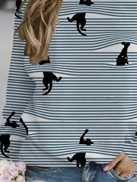 

Funny Striped Black Cat Women's Casual Sweatshirt, As picture, Tops