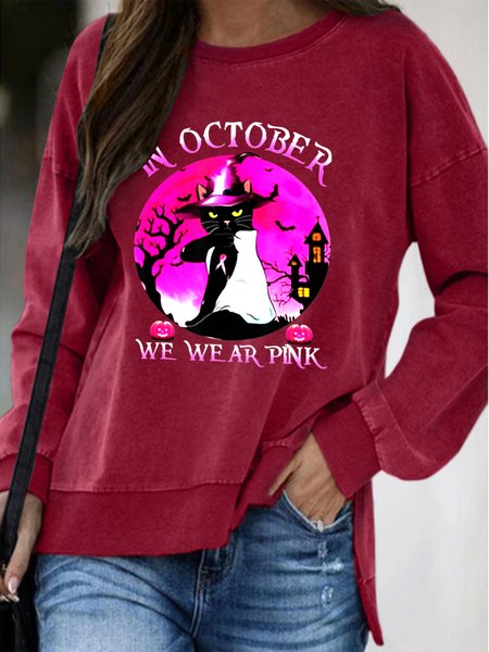 

In October We Wear Pink Cotton Blends Sweatshirt, Red, Hoodies&Sweatshirts