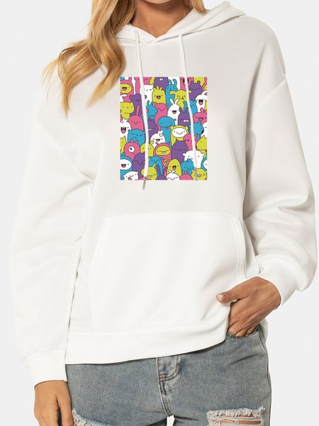

Unocis Fun Cartoon Characters Hooded Long Sleeves Graphic sweatshirt, White, Hoodies