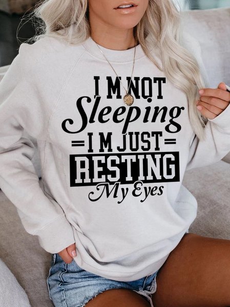 

Funny text print round neck long-sleeved cotton-blend sweatshirt, White, Hoodies&Sweatshirts