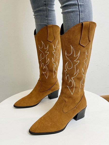 

Western Cowboy Cowboy Boot With Ethnic Embroidery Patterns, Khaki, Boots