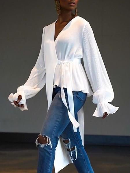 

Sweet Elegant Vintage Work Date Daily Top, White, Tops