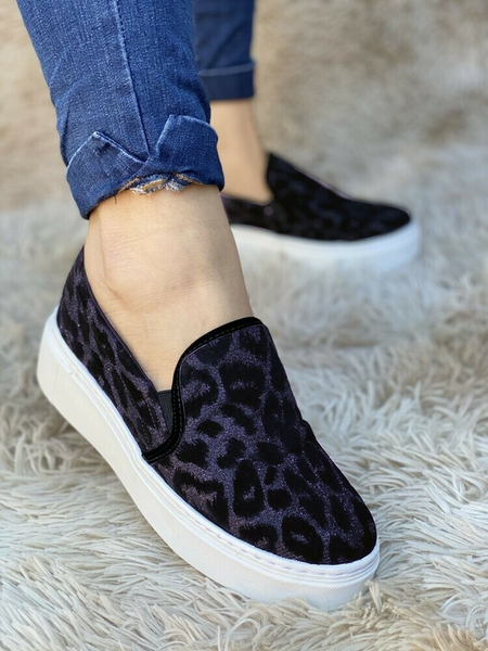 

Casual Simple Leopard Print Flat Shoes, Deep blue, Athletic & Casual Shoes