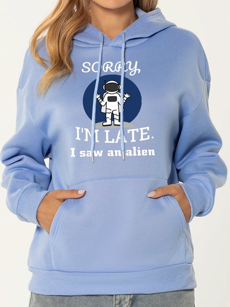 

Unocis Astronaut and Letter Print Hooded Long Sleeve Polyester Sweatshirt, Blue, Hoodies