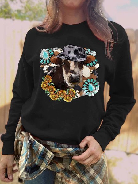 

Black Vintage Casual West Styles/Cows Animal Printed Sweatshirt, Hoodies & Sweatshirts