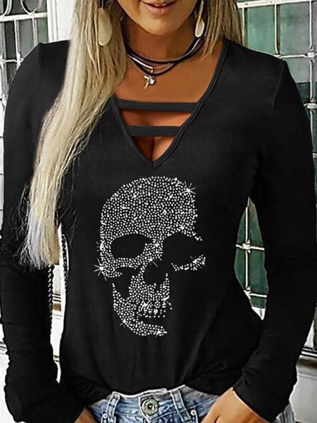

Sexy Long Sleeve V Neck Tops, Black, Tops