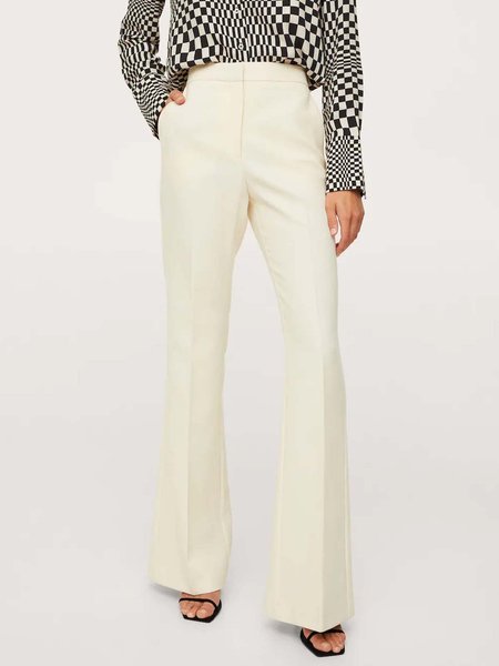 

Formal Plain Elegant Work Pants, White, Wide Leg Pants
