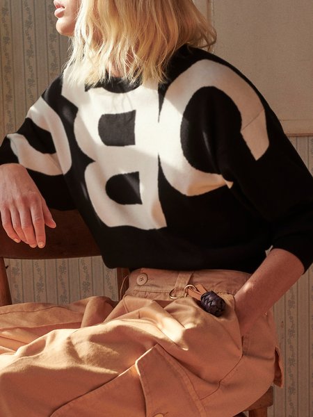 

Long Sleeve Crew Neck Casual Sweatshirt, Black-white, Hoodies and Sweatshirts