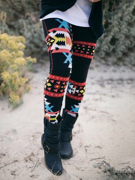

Personalized basic ethnic pattern printing West Styles/Cows Pants, Black, Leggings