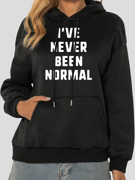 

Unocis Letter Print Hooded Long Sleeve Polyester Sweatshirts, Black, Hoodies