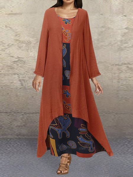 

Geometric Two Piece Sets, Orange, Maxi Dresses