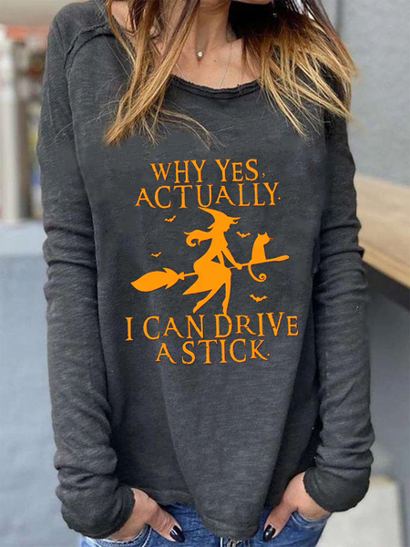 

Yes I Can Drive Stick Letter Pattern Cotton Blends Shirts & Tops, Deep gray, Tees & T-shirts