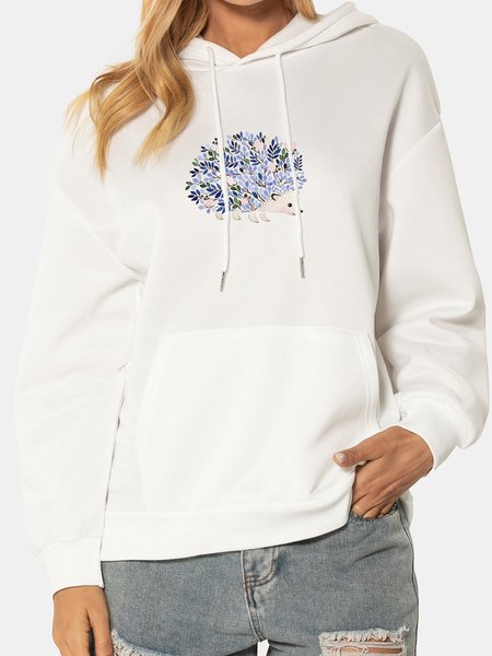 

Unocis Floral Hedgehog Long-sleeved Hooded Graphic Sweatshirt, White, Hoodies