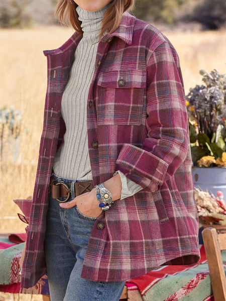 

Plus size Plaid Casual Outerwear, Purple, Coats & Jackets