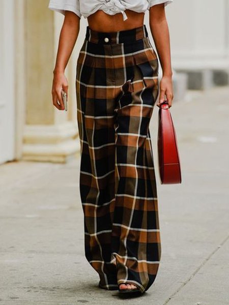 

Long Casual Daily Loosen Pants, Brown, Wide Leg Pants