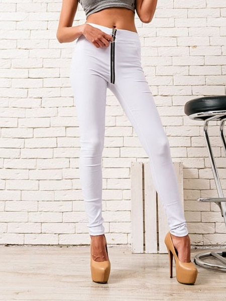 

Fall Slightly stretchy High Waist Mid-weight Work Date Daily Pants, White, Wide Leg Pants