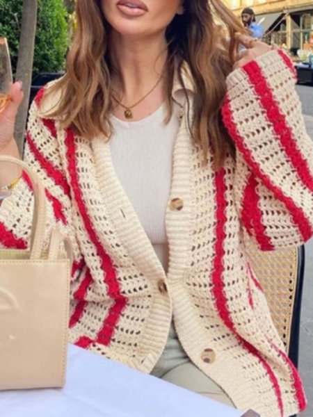 

Long Sleeve Loosen Casual Sweater Outerwear, Red, Cardigans