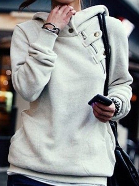 

Casual Solid Pockets Sweatshirt, Light gray, Hoodies and Sweatshirts