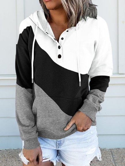 

Vintage Color-block Long Sleeve Hoodie Plus Size Casual Sweatshirt, Multicolor, Hoodies & Sweatshirts