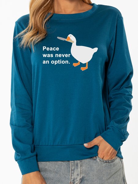 

Unocis Duck Print Round Neck Long-sleeved Cotton-blend Sweatshirt, Blue, Hoodies