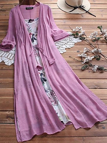 

Cotton Linen Foral Printed Dress Suits, Purple, Maxi Dresses