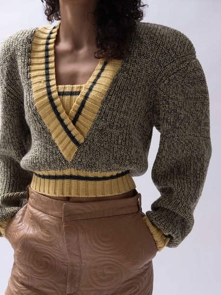 

Long Sleeve Casual Daily Loosen Sweater, Yellow, Pullovers