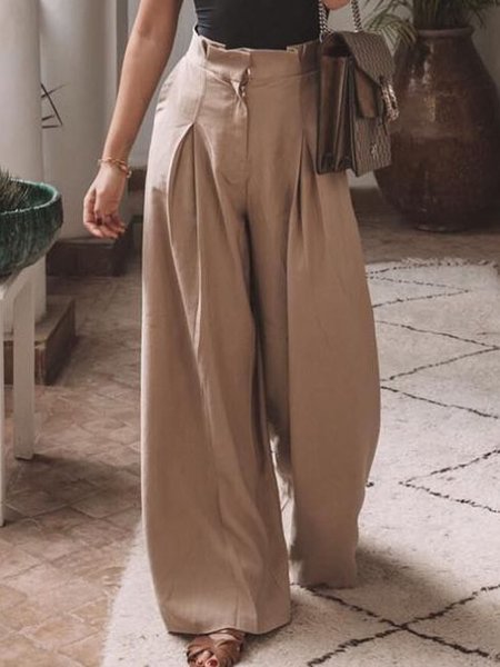 

Long Plain Casual Loosen Pants, Brown, Wide Leg Pants