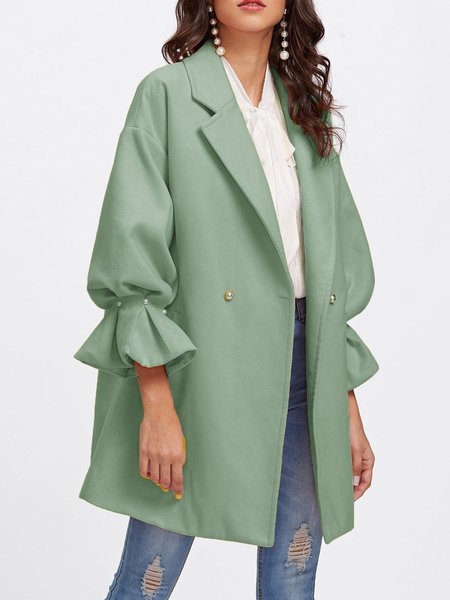 

Frill Sleeve Solid Elegant Work Outerwear, Green, Coats